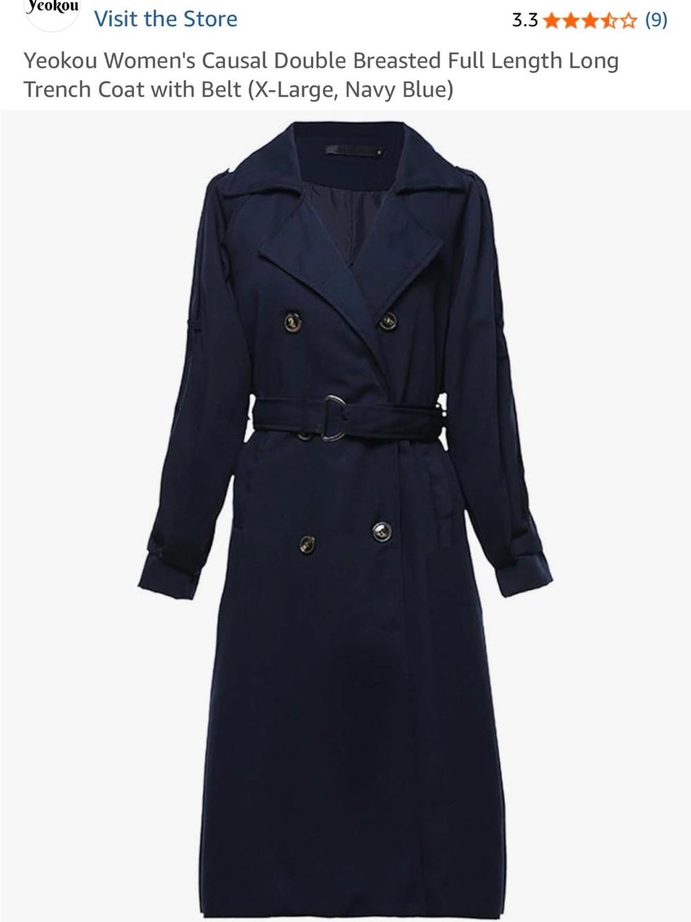 Women’s Double-Breasted XL Navy Trench Coat